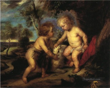 El Niño Jesús y el Niño San Juan según el impresionista Theodore Clement Steele de Rubens Pinturas al óleo